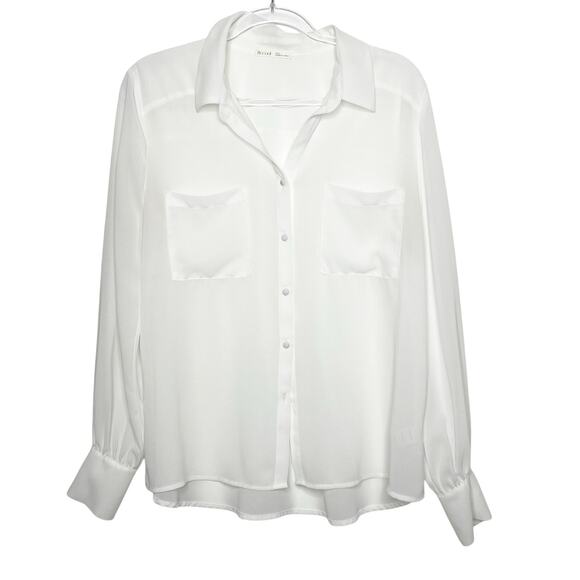 BE COOL Sheer Button Down Shirt Blouse Long Sleeve Cuffed Pockets White Size L - Picture 8 of 8